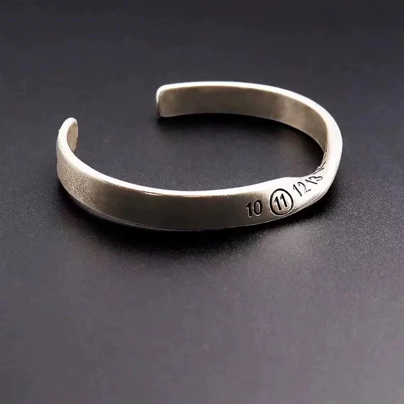 Silver Twist Cuff Bracelet Engraved Numbers Minimalist Jewelry