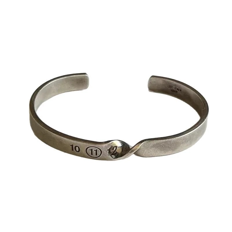 Silver Twist Cuff Bracelet Engraved Numbers Minimalist Jewelry