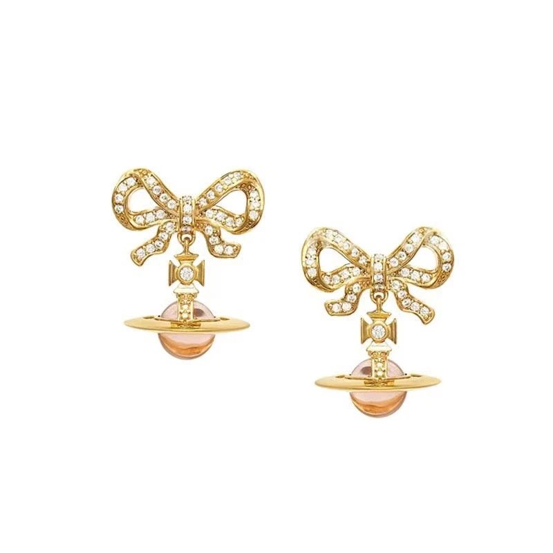Vivienne Westwood Orb Bow Gold Crystal Earrings