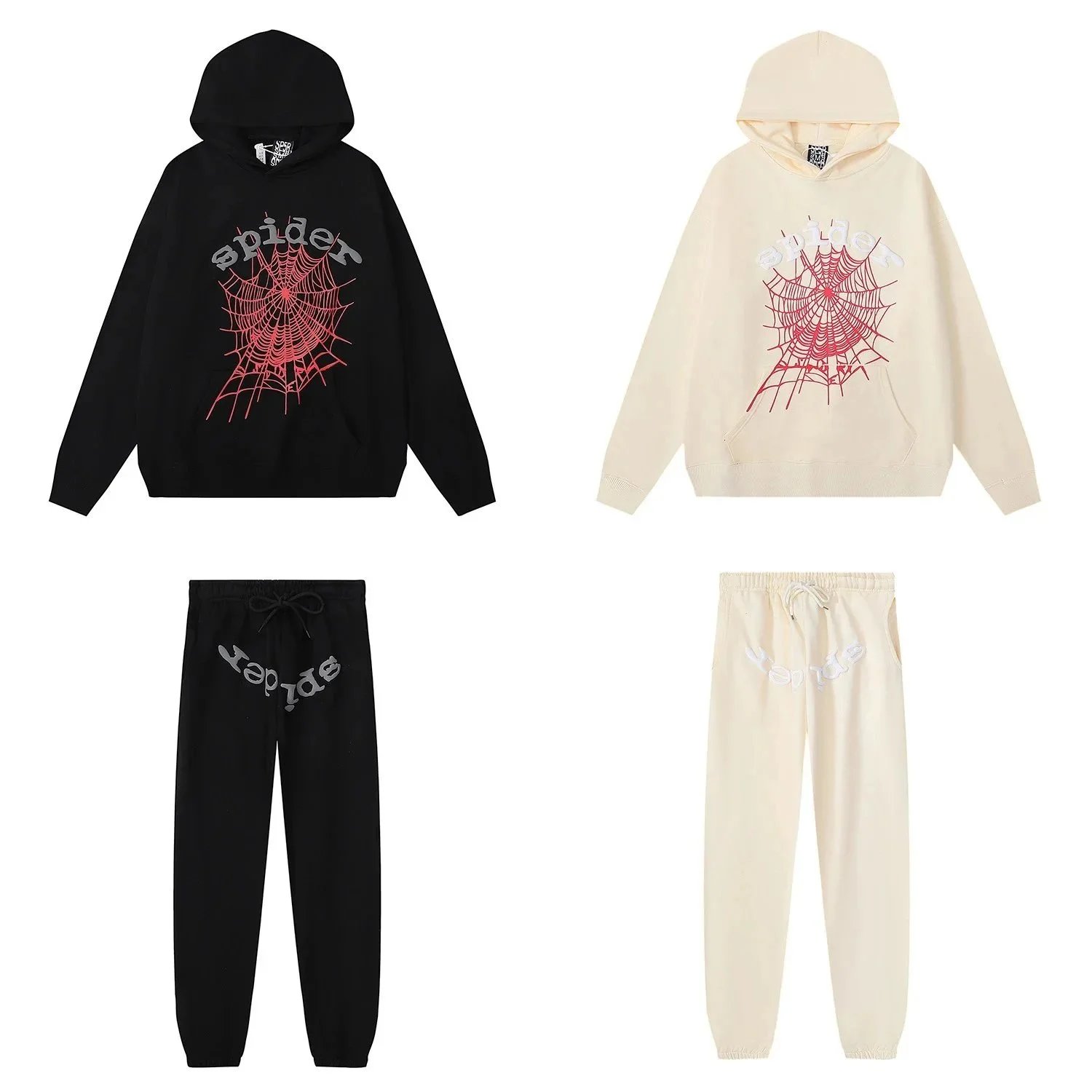 Spider Web Print Hooded Sweatshirt And Jogger Set Multicolor Streetwear