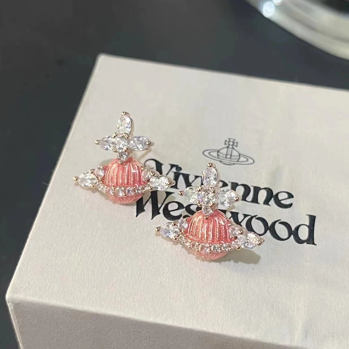 Vivienne Westwood Orb Green Enamel Crystal Earrings