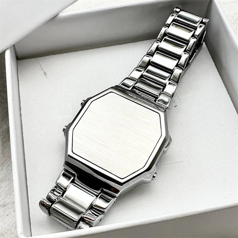 Stainless Steel Octagonal Face Silver Minimalist Watch