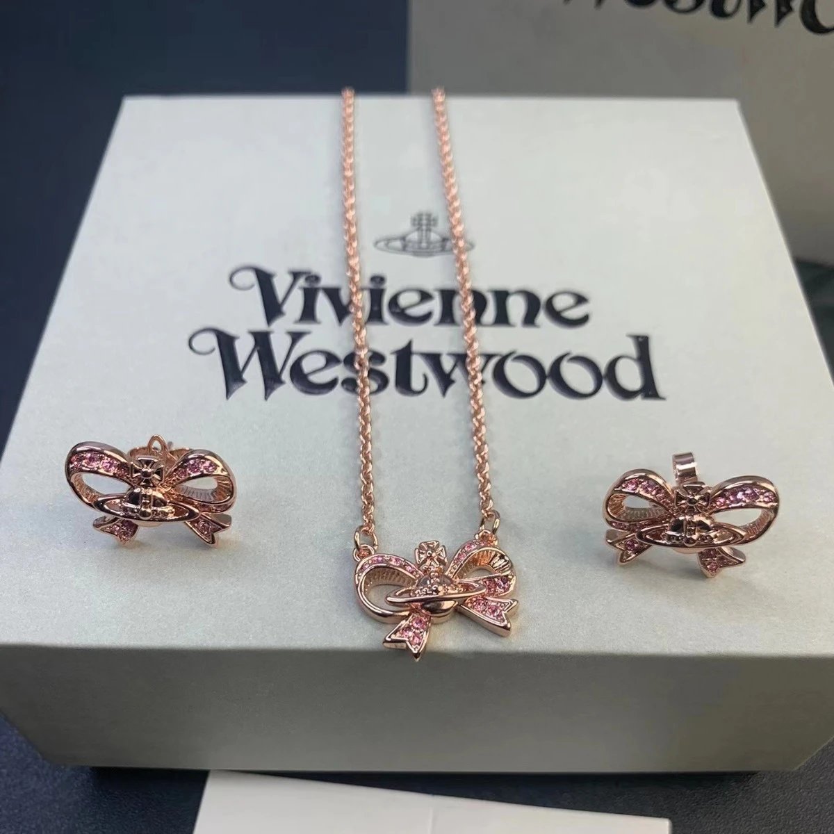 Vivienne Westwood Orb Bow Silver Gold Crystal Jewelry Set