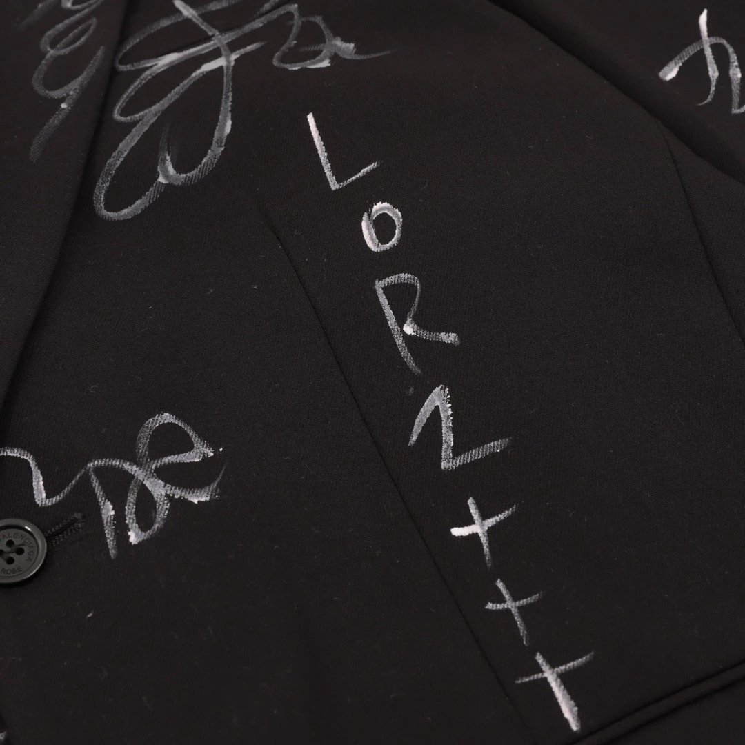 Black Oversized Blazer With White Graffiti Print Streetwear
