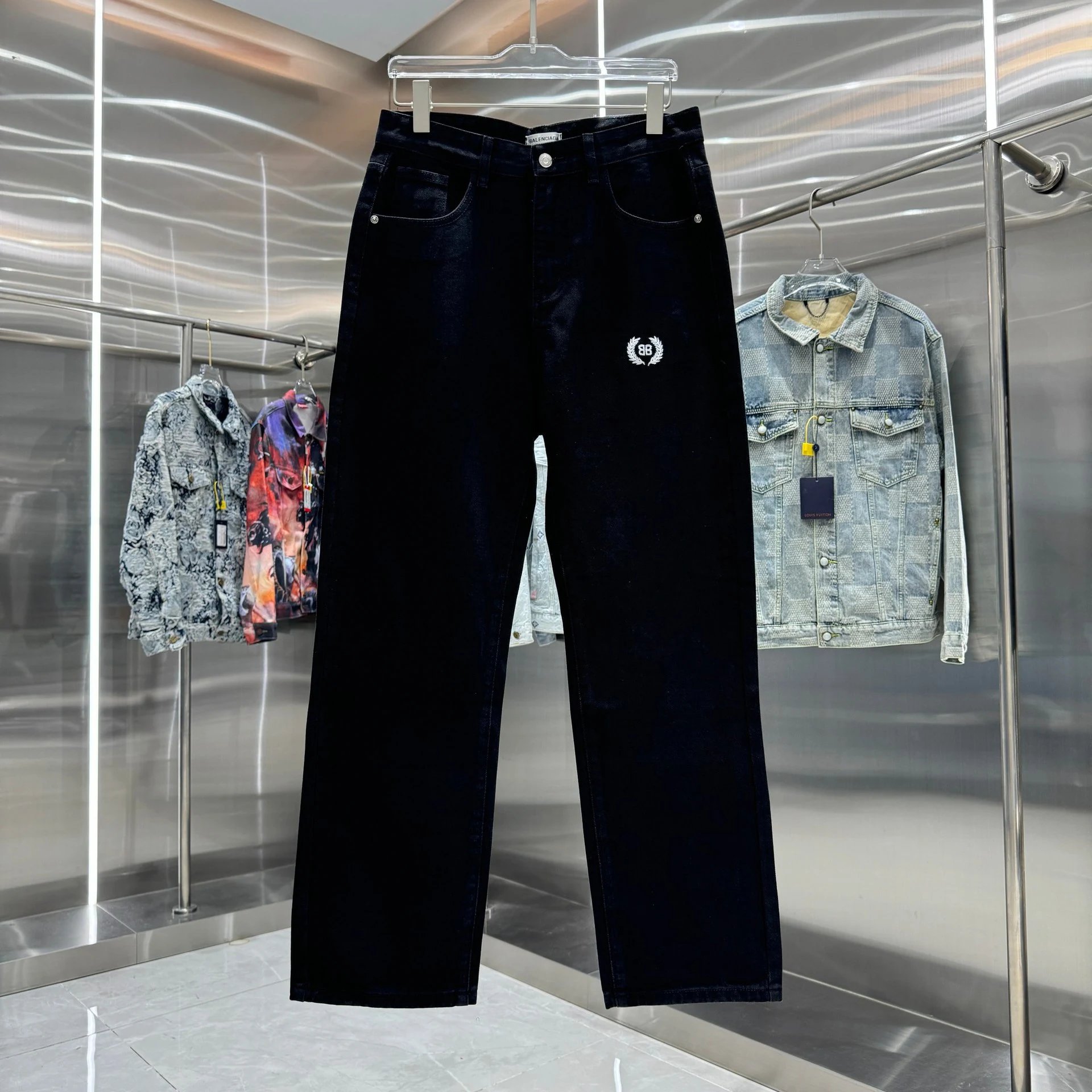 Balenciaga Logo Print Black Straight Fit Jeans