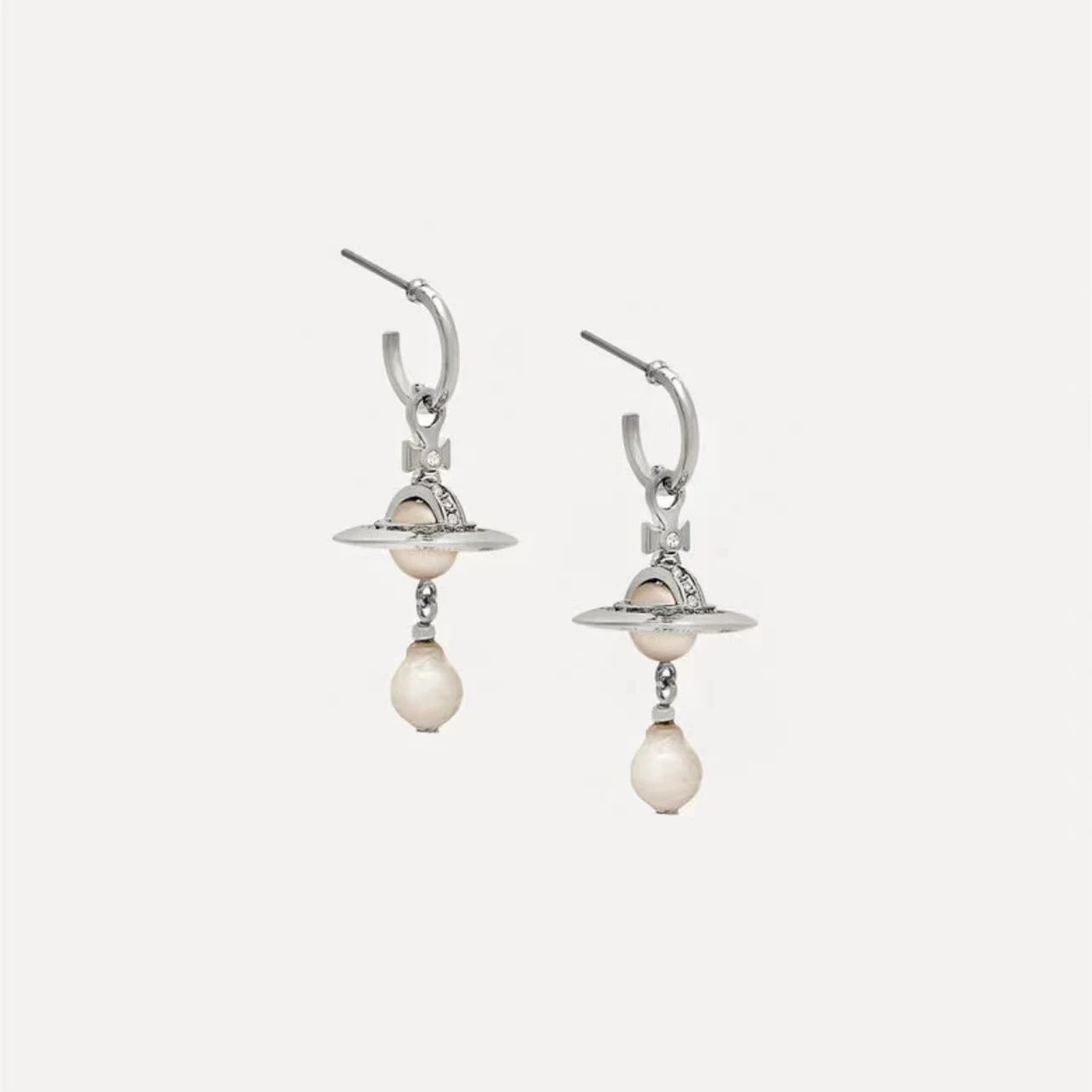 Vivienne Westwood Orb White Pearl Dangle Earrings