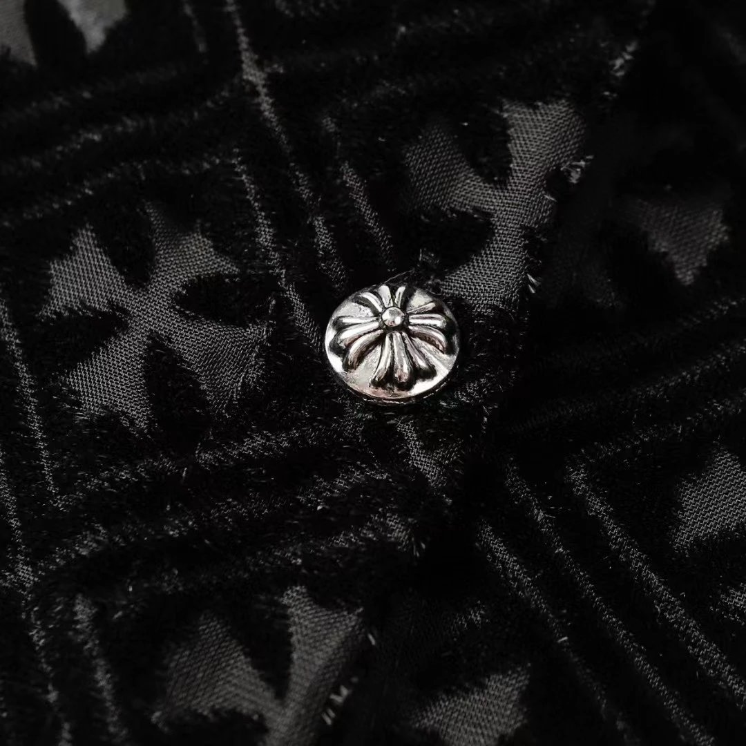 Black Velvet Cross Pattern Stand Collar Jacket