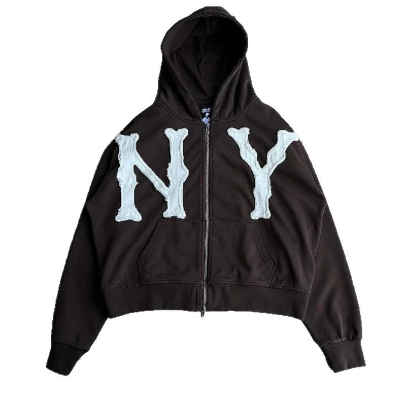 Unbranded Hoodies & Sweatshirts Full-Zip Hooded Sweatshirt with NY Letter Appliqué image 4