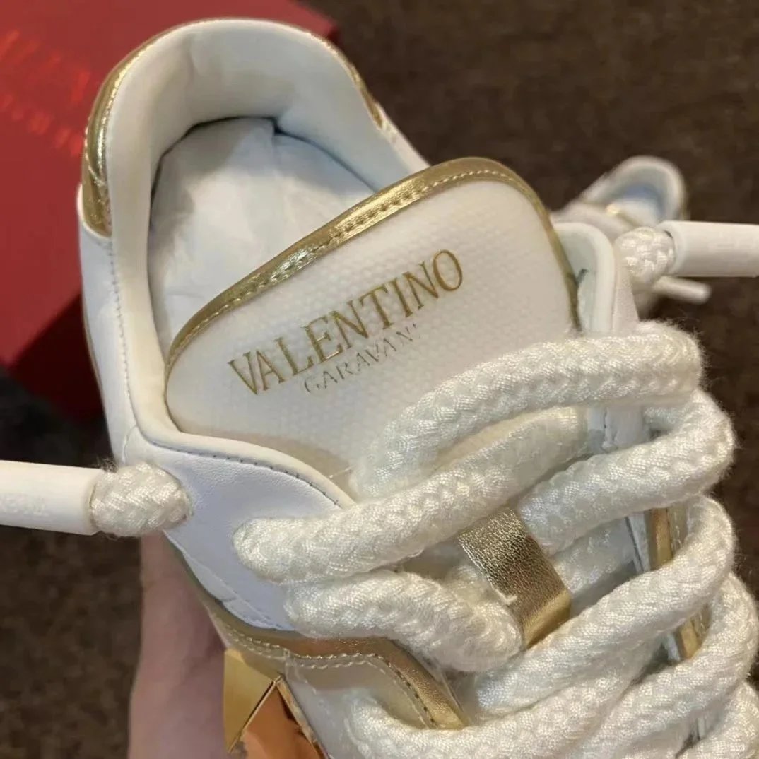 Valentino Rockstud White Gold Accented Platform Sneakers