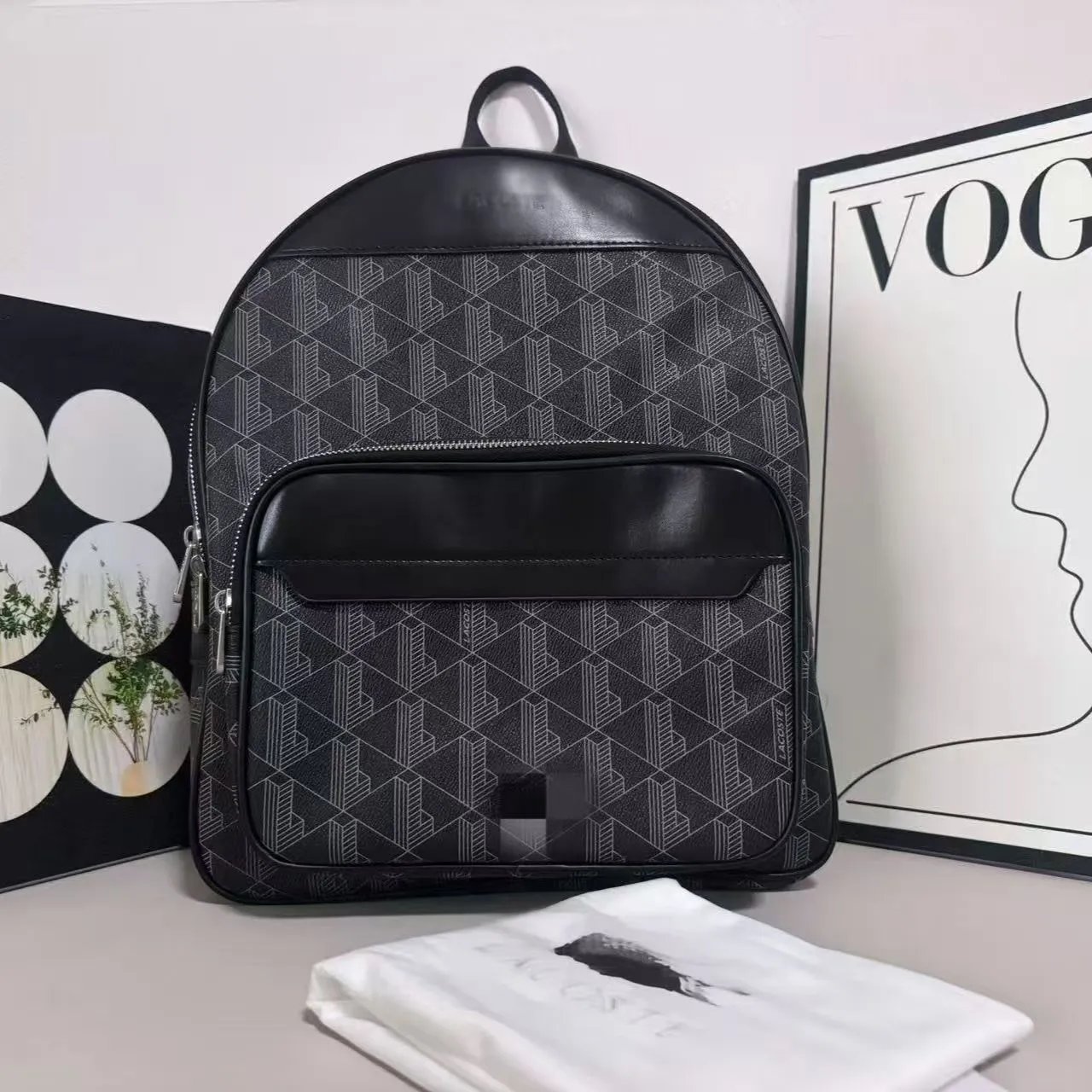 Lacoste Backpacks Geometric Monogram Backpack with Front Zip Pocket image 2