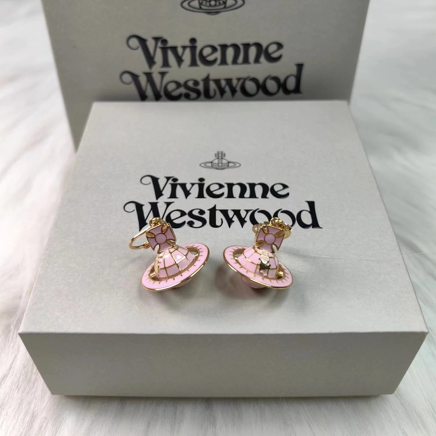 Vivienne Westwood Orb White Enamel Punk Earrings
