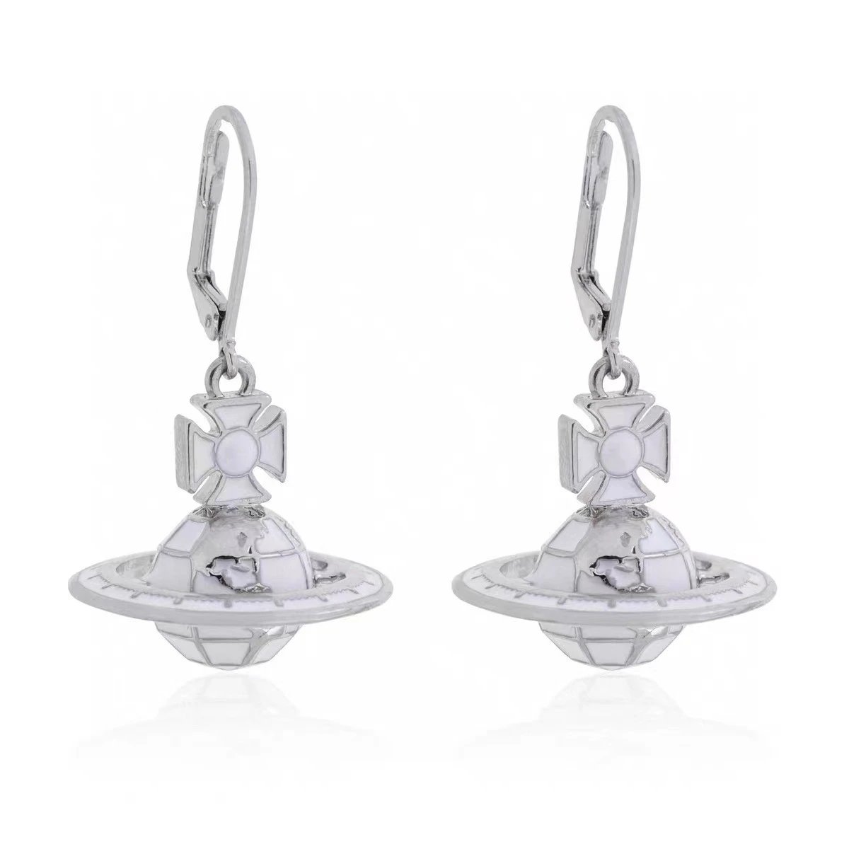 Vivienne Westwood Orb White Enamel Punk Earrings