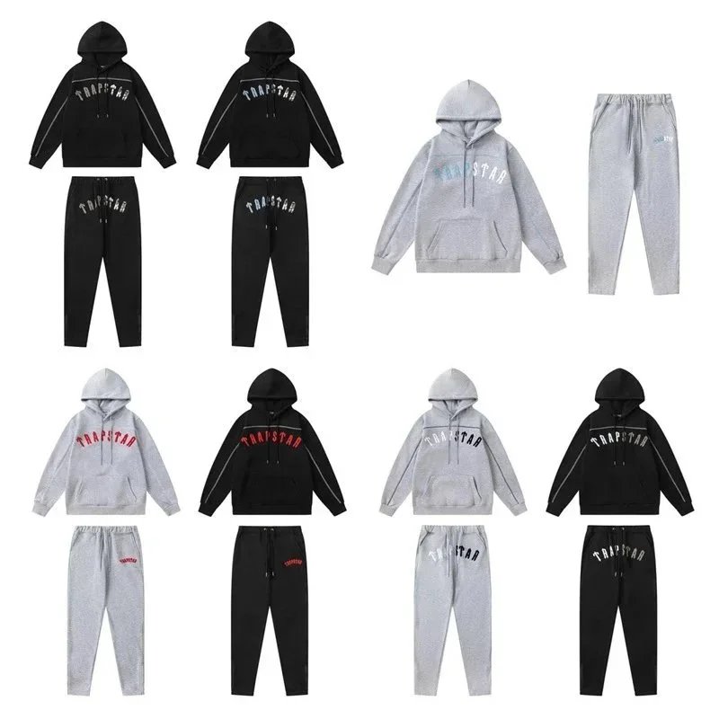 Trapstar Hoodie And Jogger Set Black Gray Red Casual Tracksuit