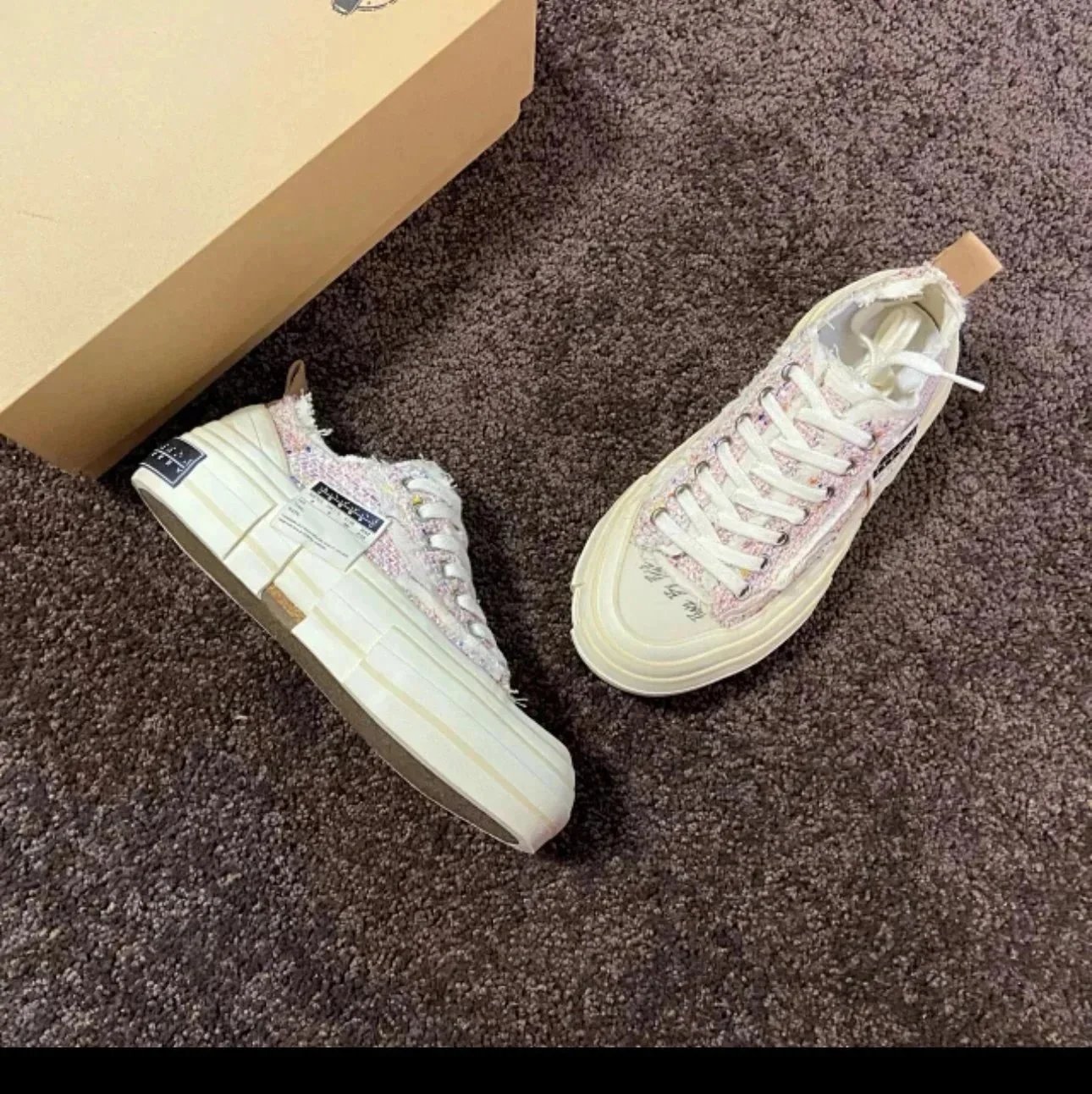XVESSEL Sneakers frayed canvas low-top with patchwork sole — Small fragrant wind pink