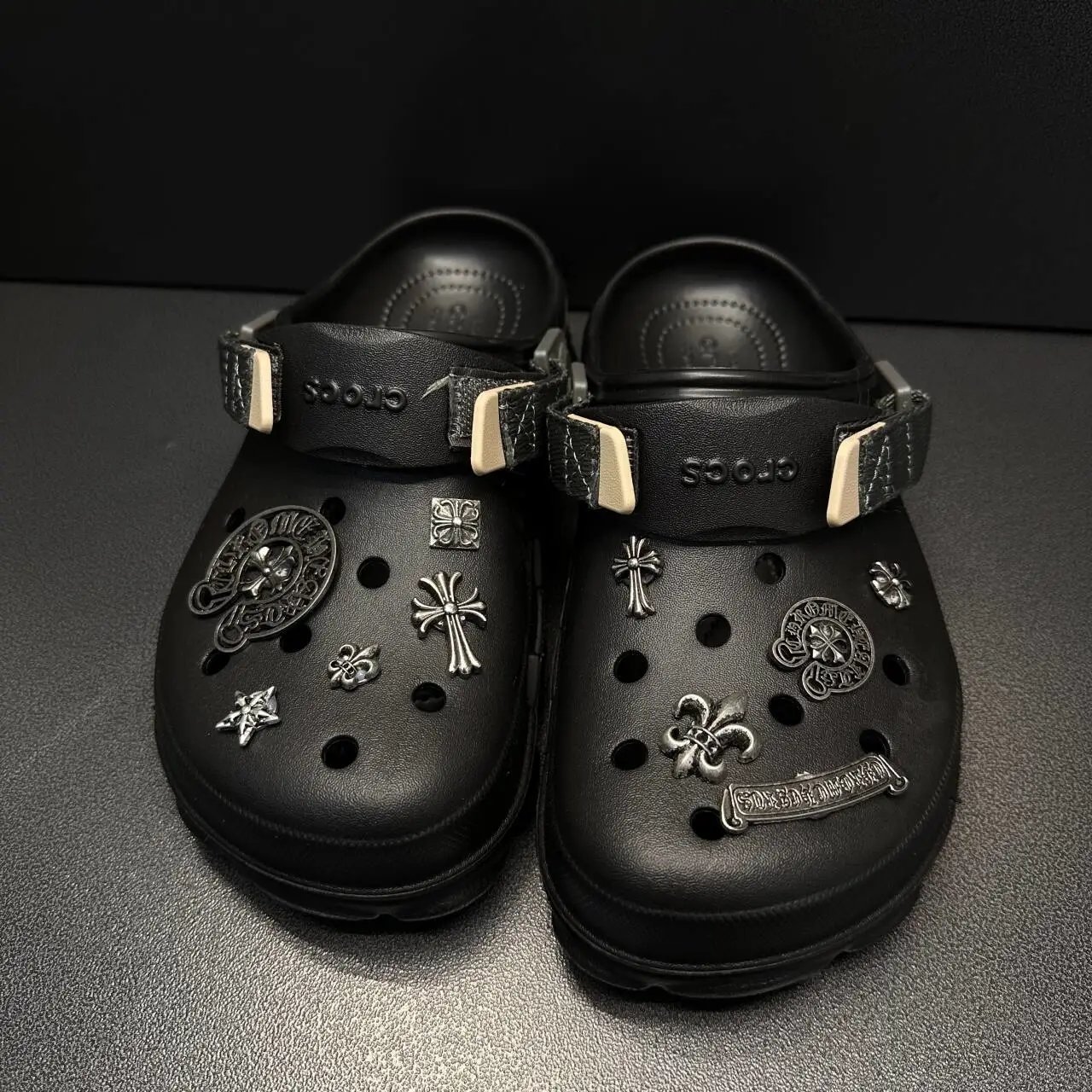 Crocs Classic Black Punk-Style Clog With Metal Charms