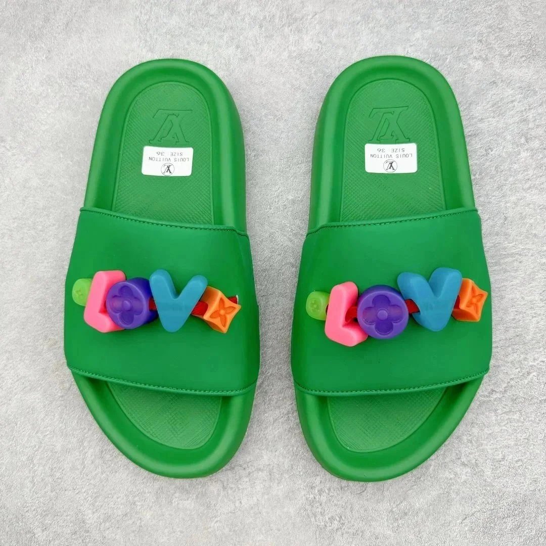 Louis Vuitton LV Love Black Colorful Block Slide Sandals