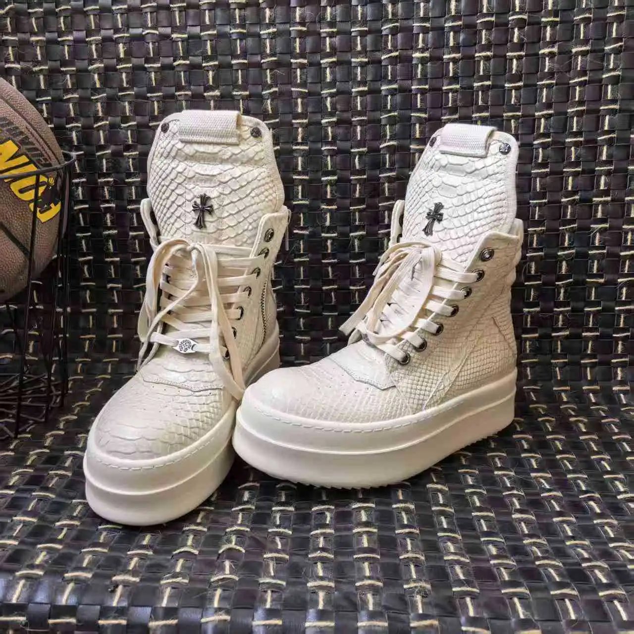 Chrome Hearts Black Python Leather High Top Sneakers