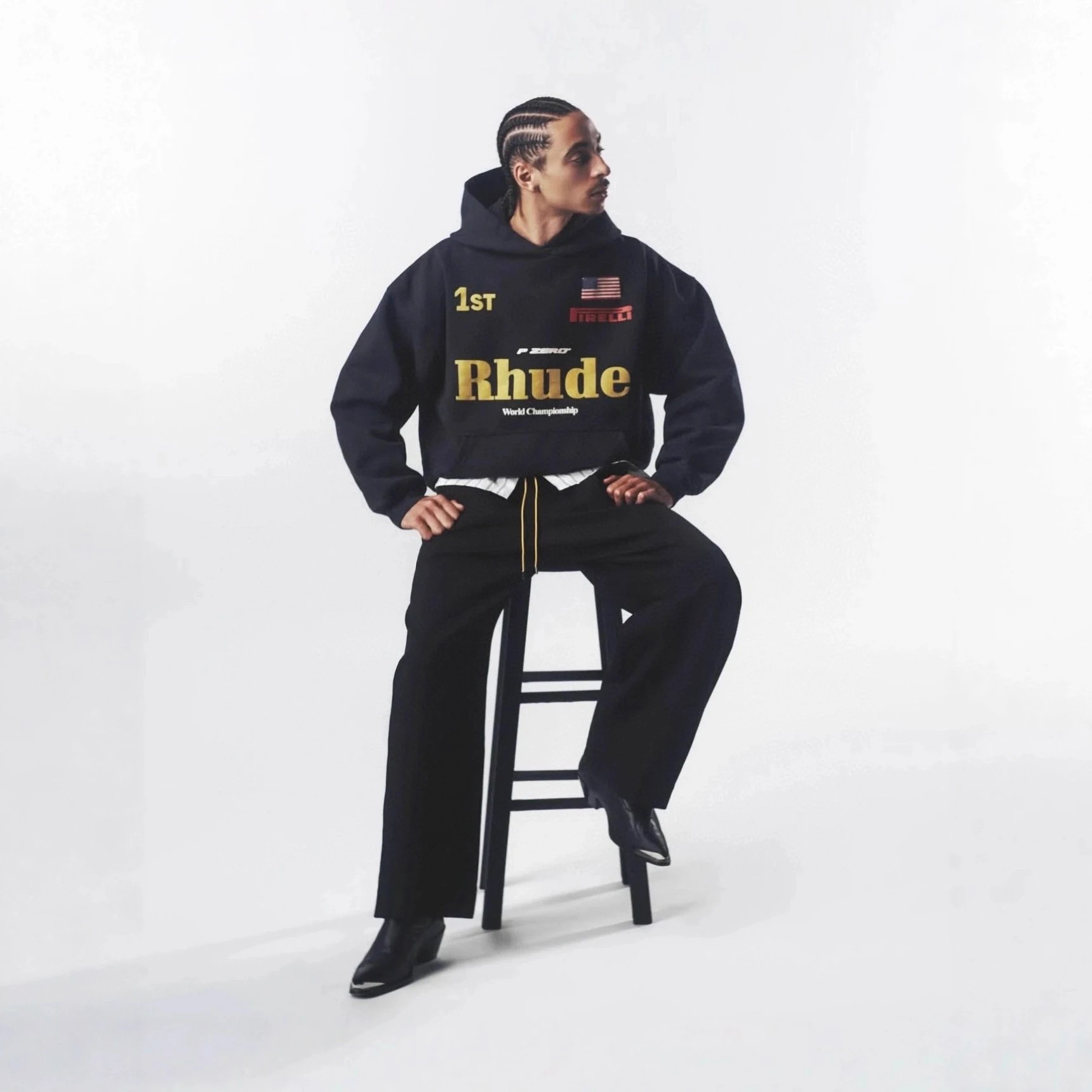 Rhude P Zero Black Oversized Hoodie