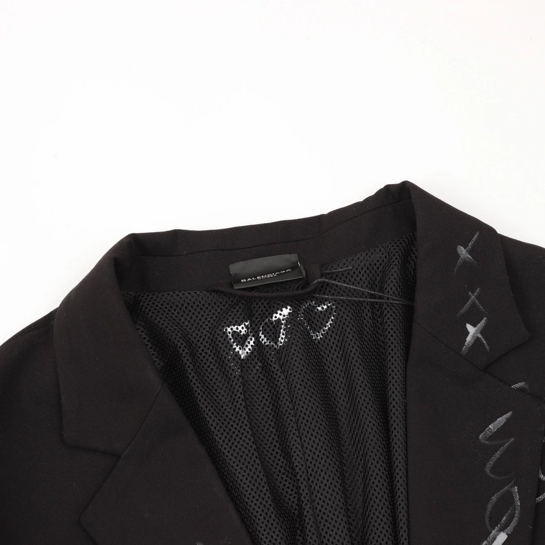 Black Oversized Blazer With White Graffiti Print Streetwear