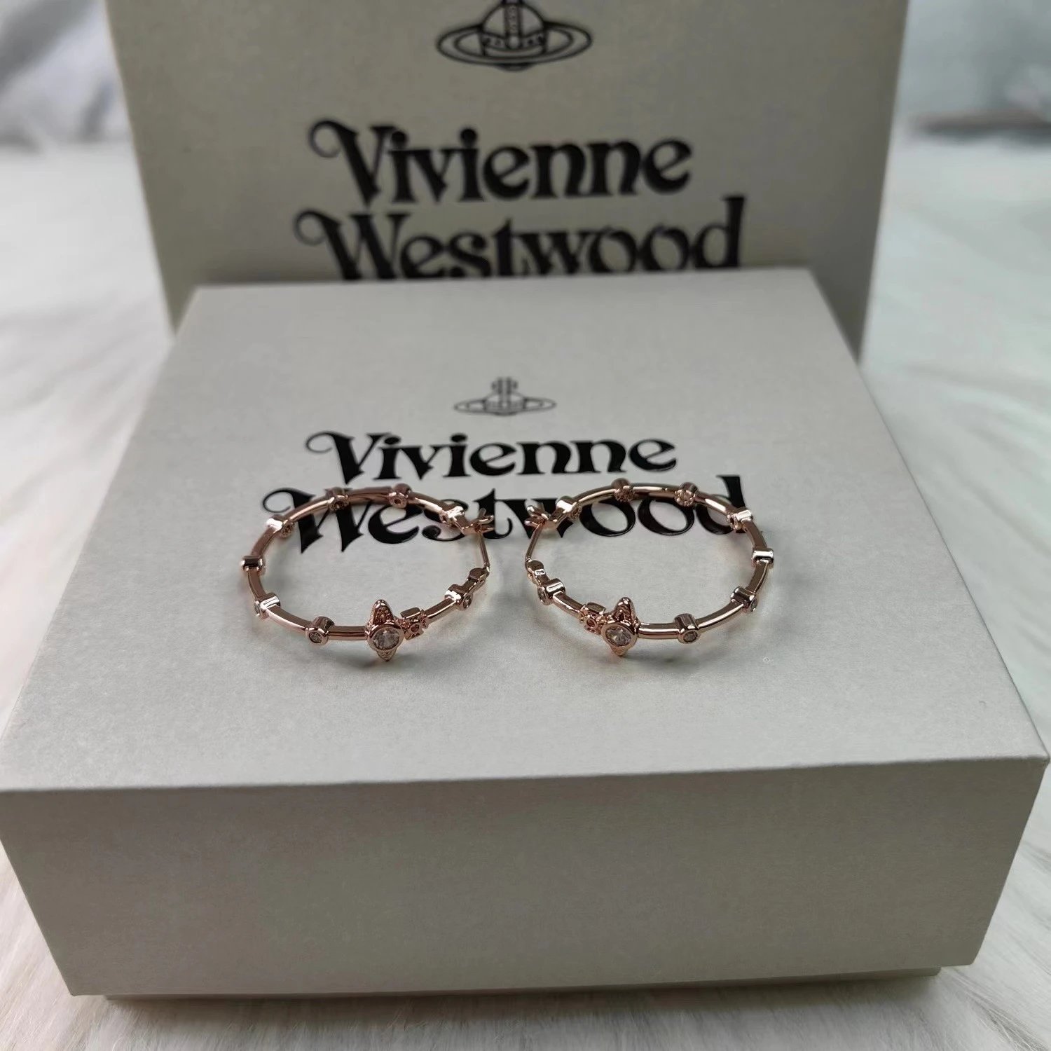 Vivienne Westwood Orb Silver Crystal Hoop Earrings