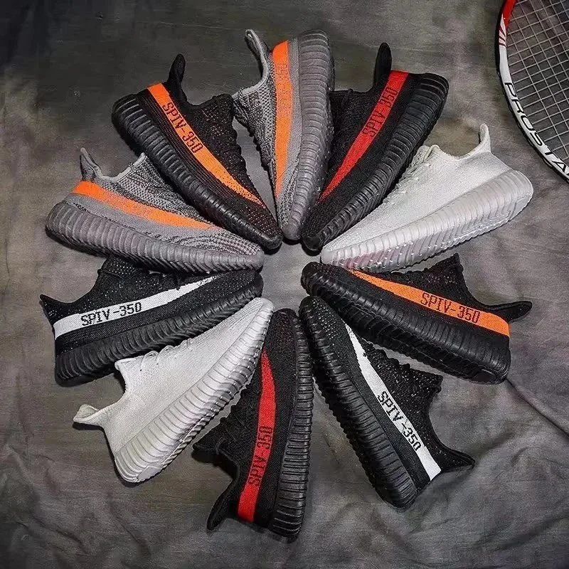 Adidas Yeezy Boost 350 Black Orange White Knit Sneakers