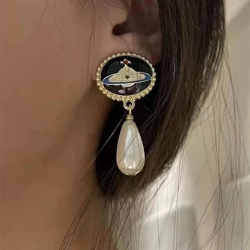 Vivienne Westwood Red Gold-Tone Orb Pearl Drop Earrings