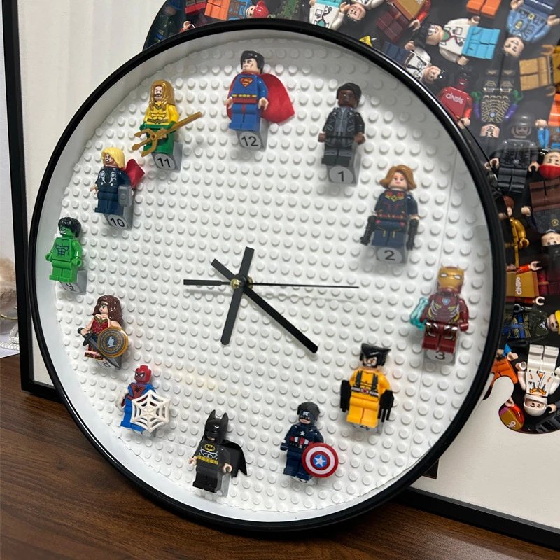 Lego-Compatible Superhero Minifigure Wall Clock White Modern Decorative