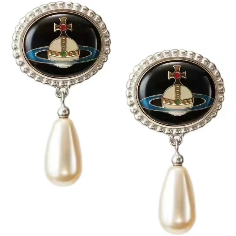 Vivienne Westwood Red Gold-Tone Orb Pearl Drop Earrings