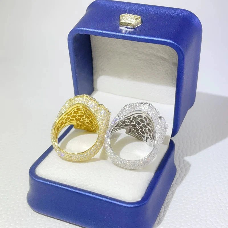 Cross Shape Baguette Cut Crystal Pave Ring Silver Gold Rose Gold Hip Hop