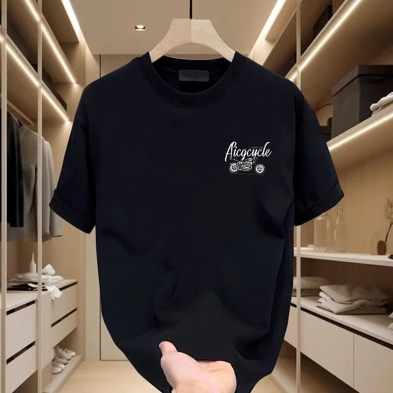 Aicacycle Motorcycle Graphic Black Casual T-Shirt