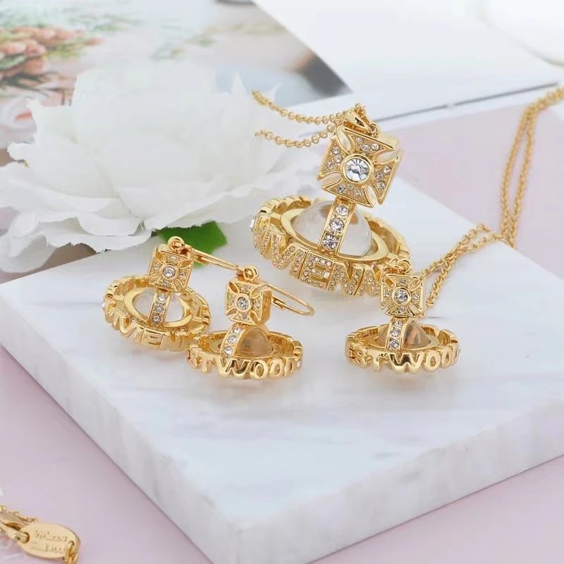 Vivienne Westwood Orb Gold Tone Crystal Embellished Jewelry Set