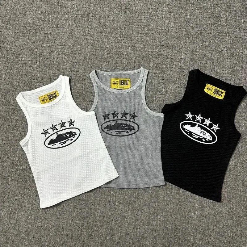 Guerilla Tank Top White Gray Black Graphic Ribbed Crop Top
