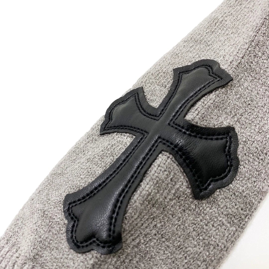 Saint Laurent Gray Knit Sweater With Black Cross Embroidery