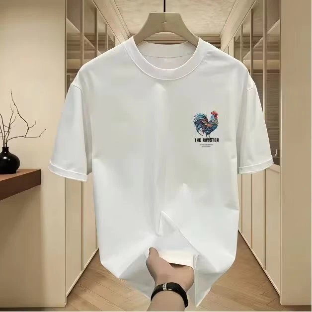 Cotton T-Shirt White Rooster Graphic Casual