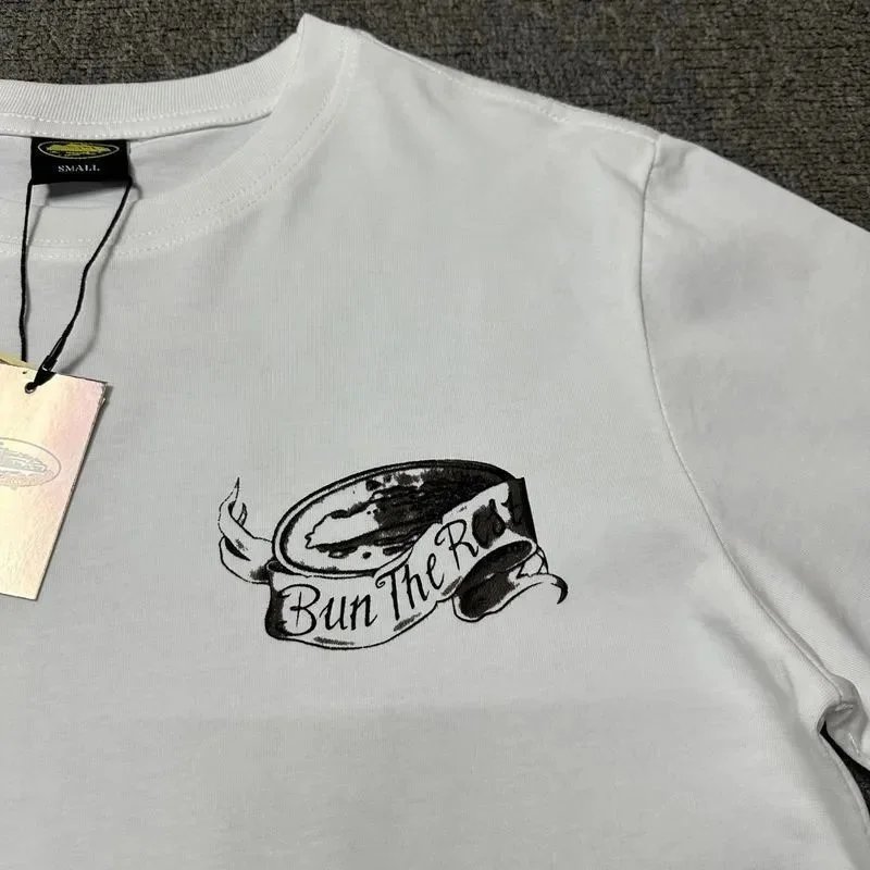 White Cotton T-Shirt With Black Graphic Print Casual Tee