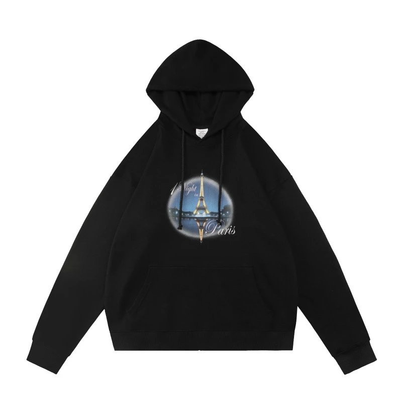 Black Cotton Hooded Sweatshirt Oversized Streetwear