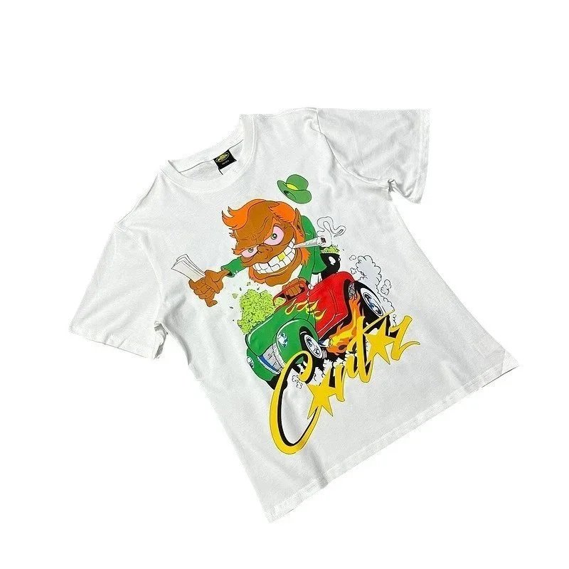 Black Graphic Tee Cartoon Character Car Print Streetwear T-Shirt
