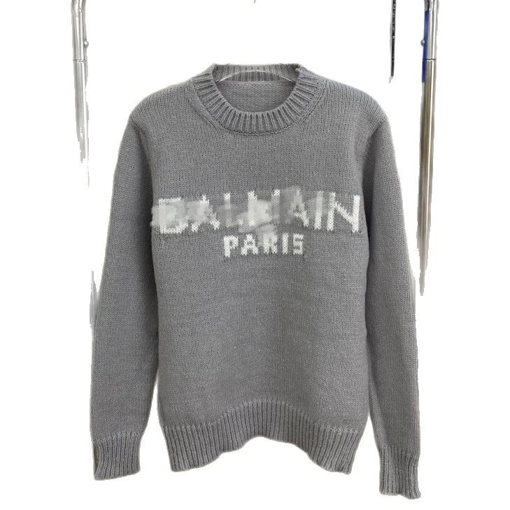 Balmain Paris Navy Blue Logo Knit Sweater