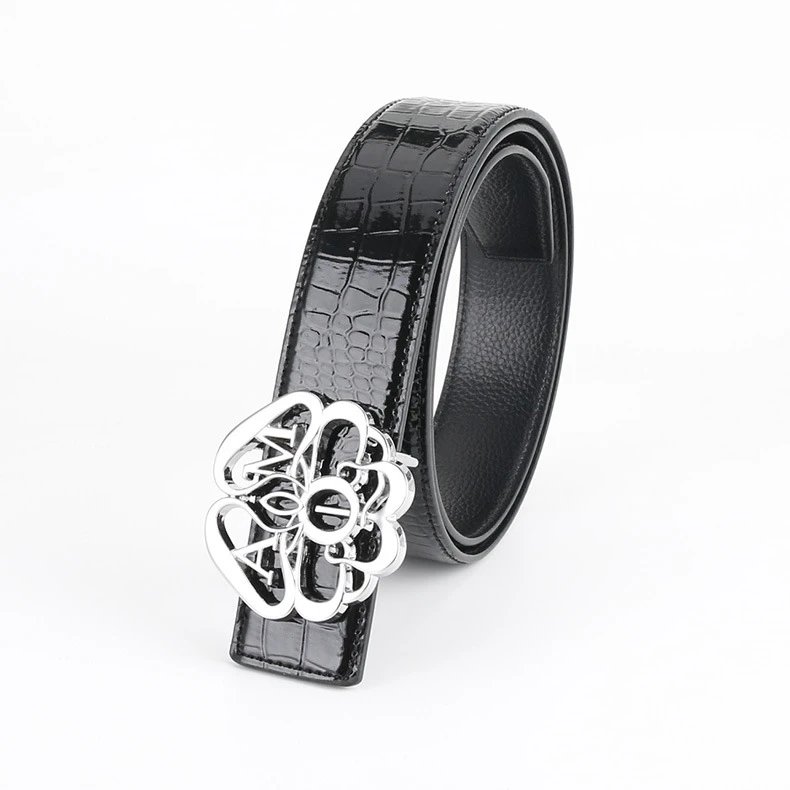 Alyx Belt Black Croc-Embossed Floral Buckle