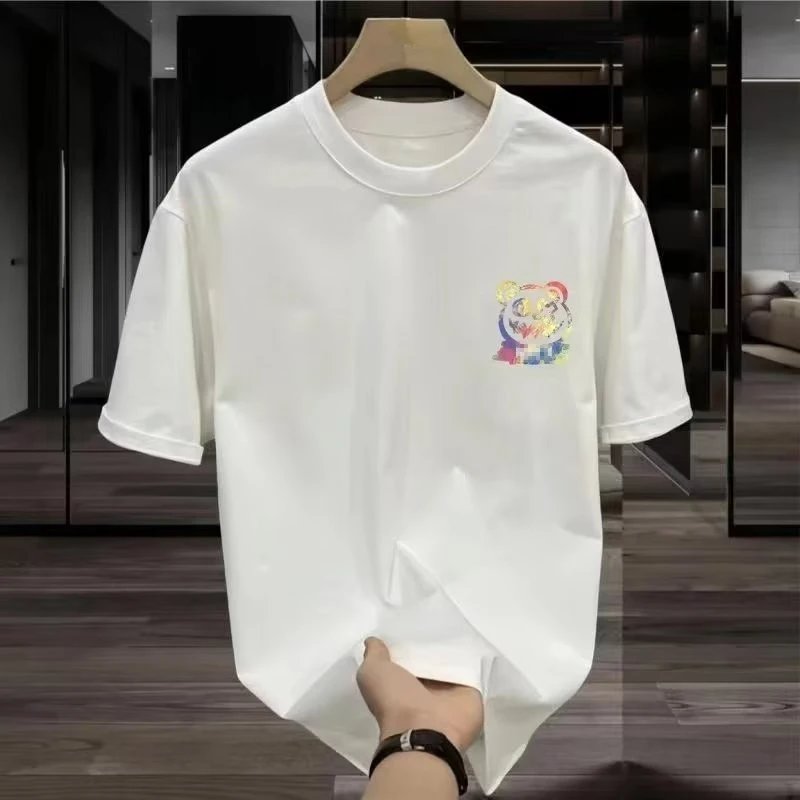 White Graphic Print Colorful Bear Oversized T-Shirt