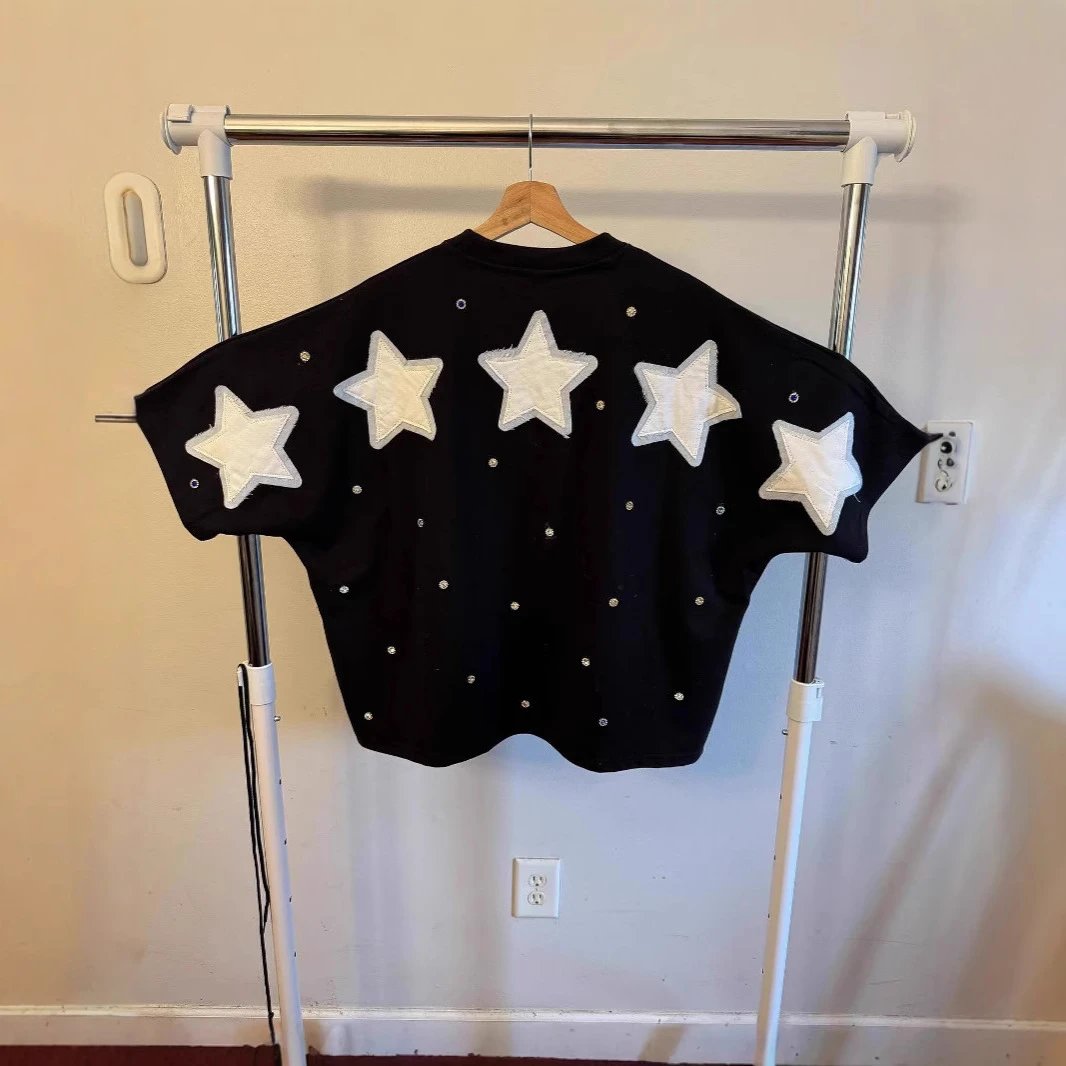 Black Oversized Sweatshirt With Embellished White Letter Patches