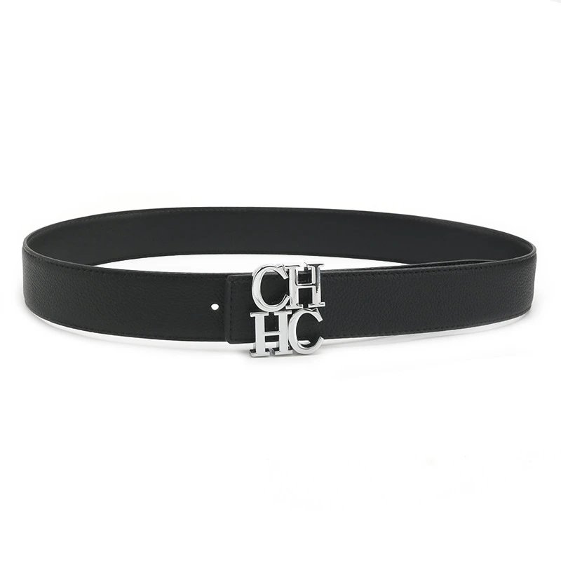 Carolina Herrera Belts CH monogram buckle pebbled belt — Black silver buckle