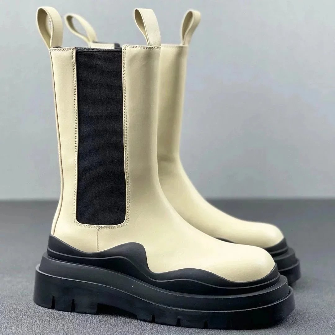 Unbranded Boots Chelsea platform lug with contrast sole — Beige