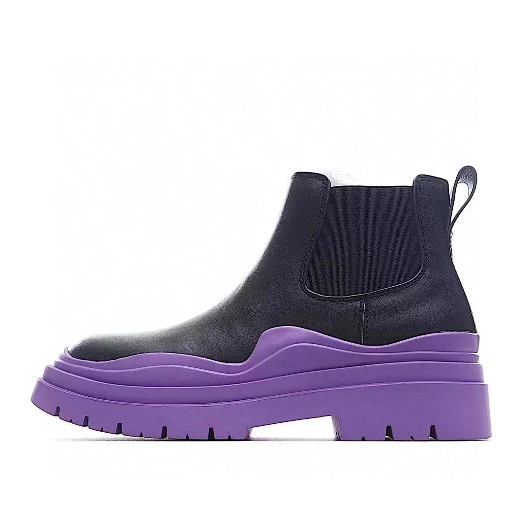 Unbranded Boots Chelsea platform lug with contrast sole — Black and Purple (Middle)