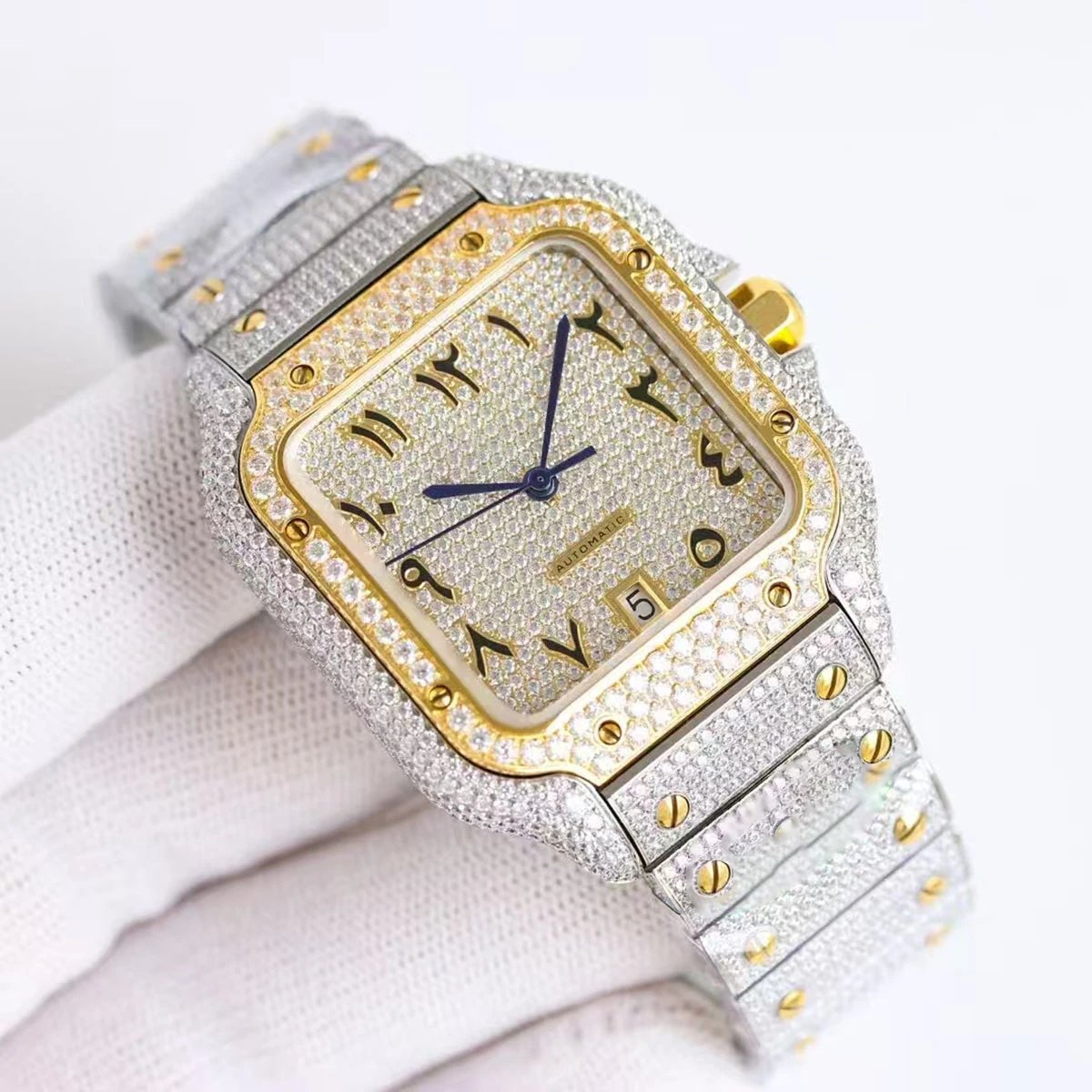 Cartier Santos Square White Gold Diamond Encrusted Luxury Watch