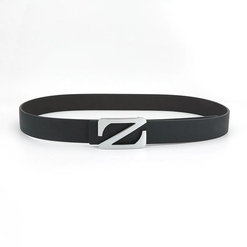 Unbranded Belts Black belt with Z-shaped buckle — 3.8 Wireless black plain silver buckle