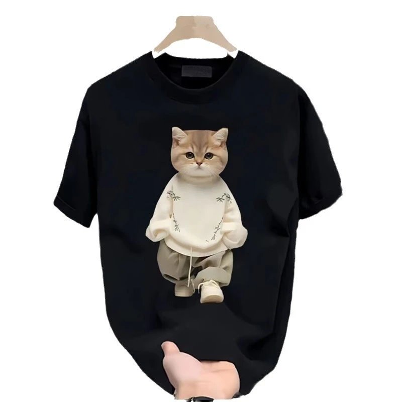 Cotton Cat Print White Oversized T-Shirt