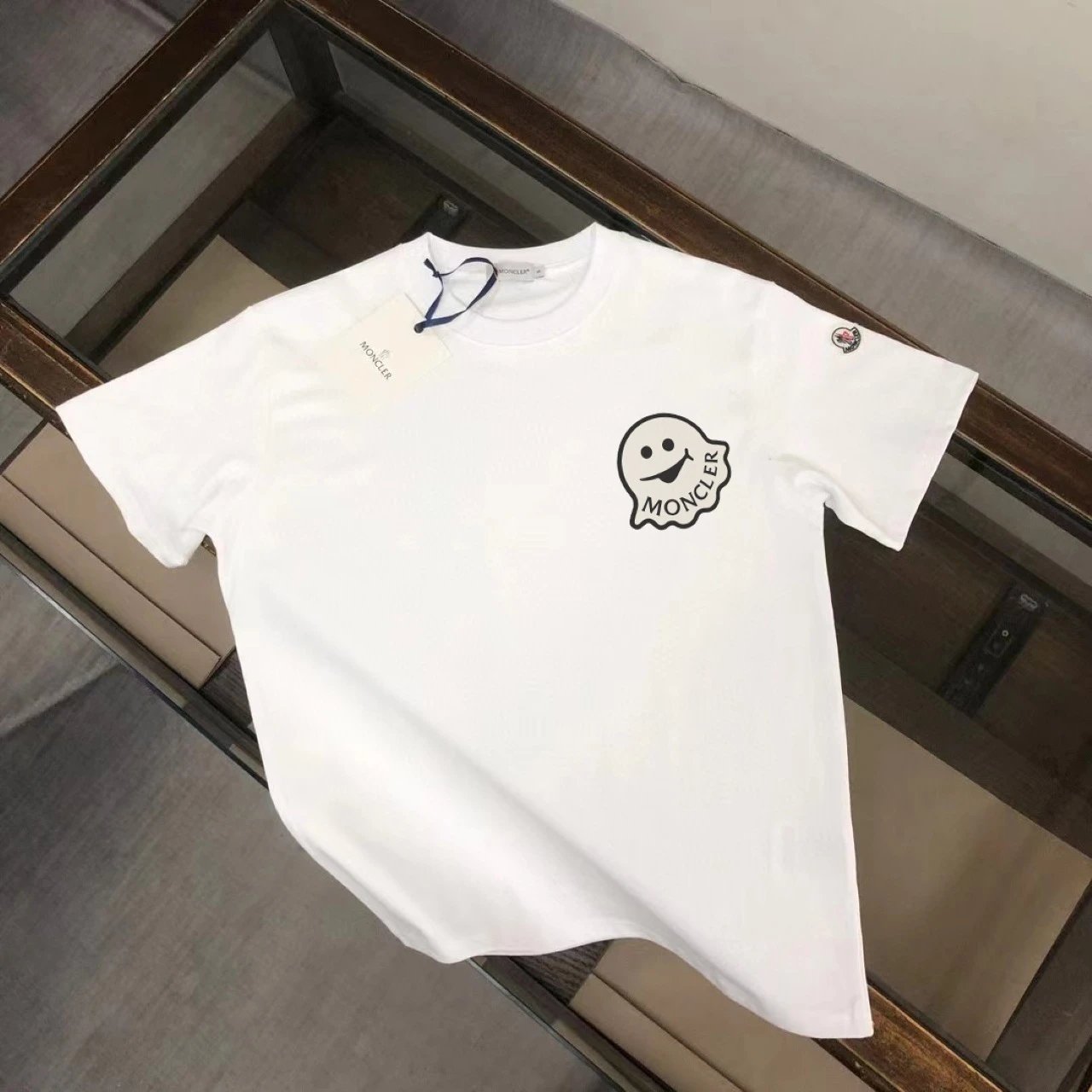 Moncler Short Sleeve T-Shirt White Black Heart Logo Graphic Casual