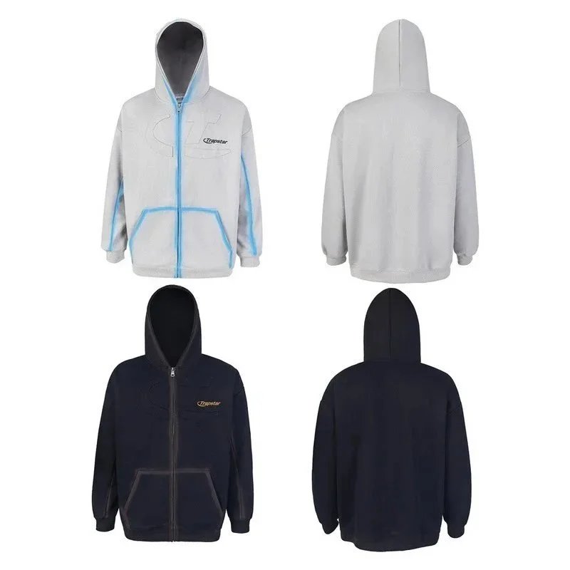 Triposter Zip-Up Hoodie And Jogger Pants Set Light Gray Blue Sporty