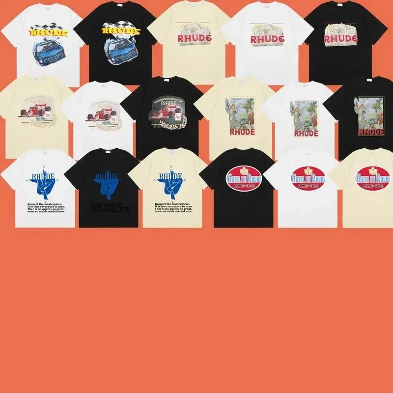Rhude Graphic Print Black Beige White Casual T-Shirts